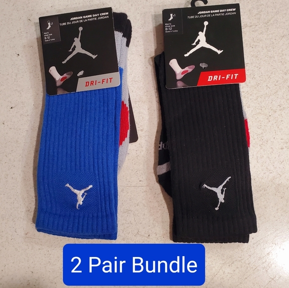 2 Pair Bundle Dri-Fit Jordan Crew Socks Size Large